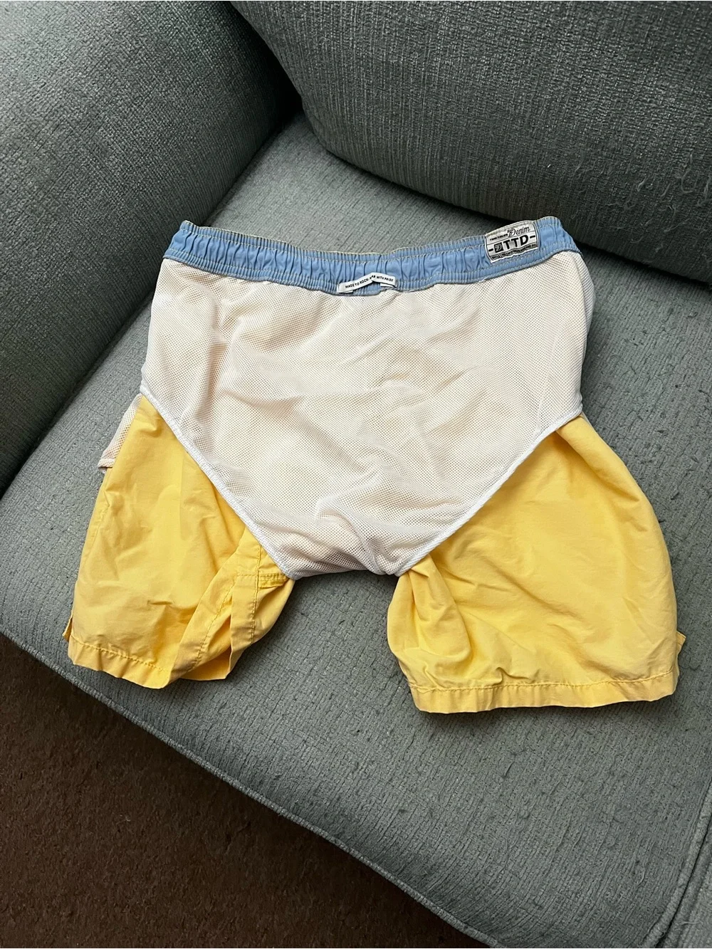 Tom Tailor Denim Men M Yellow Quick Dry Elastic Waist Swim Trunks Shorts Resort
